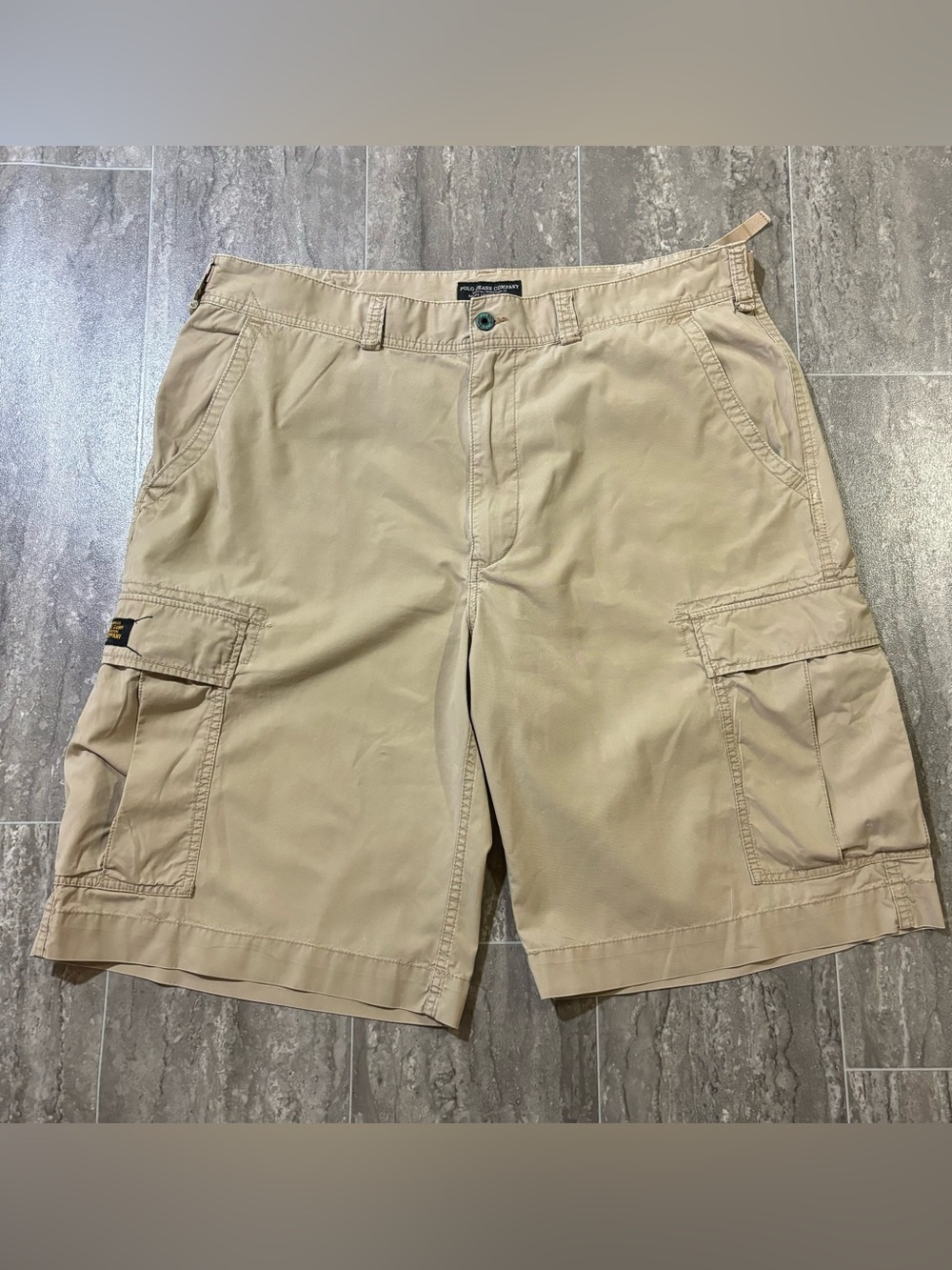 Vintage Polo Jeans Co Ralph Lauren Cargo Shorts Mens 40 Tan Y2K Utility